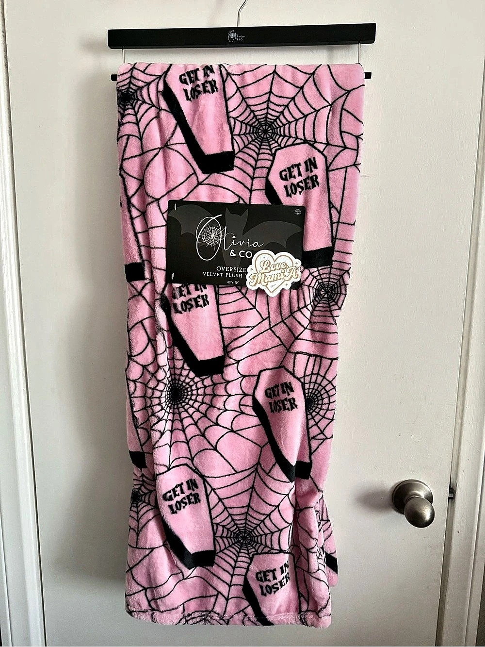 Olivia & Co Get In Loser Coffin Spiderweb Oversized Velvet Plush Throw Blanket